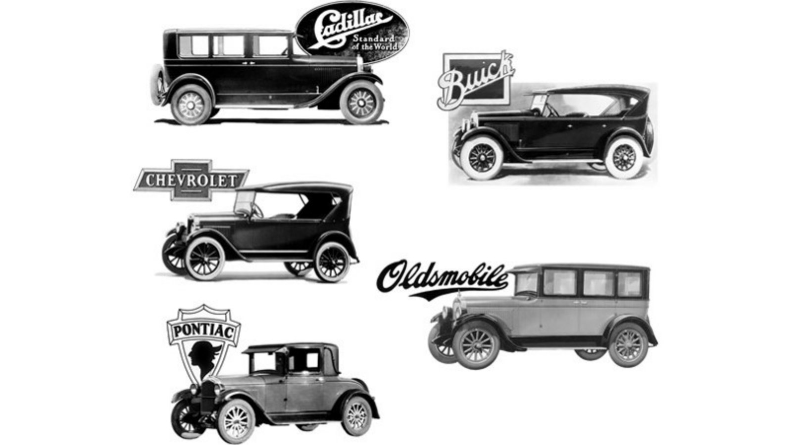 Chevrolet, Pontiac, Oldsmobile, Buick, Cadillac: la scala dei brand.
