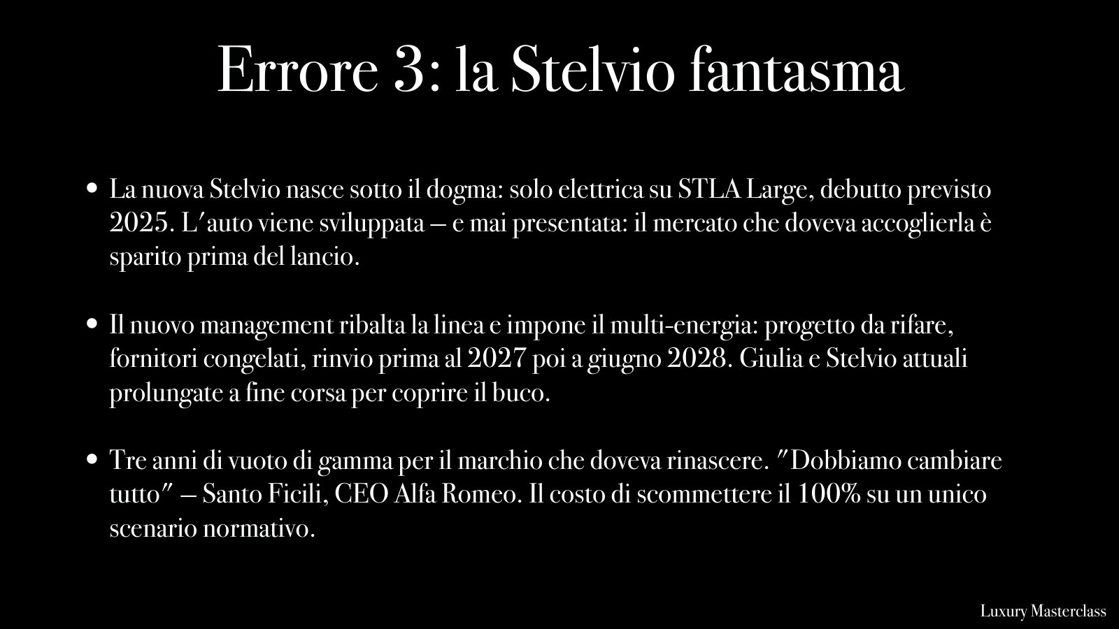 La nuova Stelvio, nata solo elettrica: rimandata.