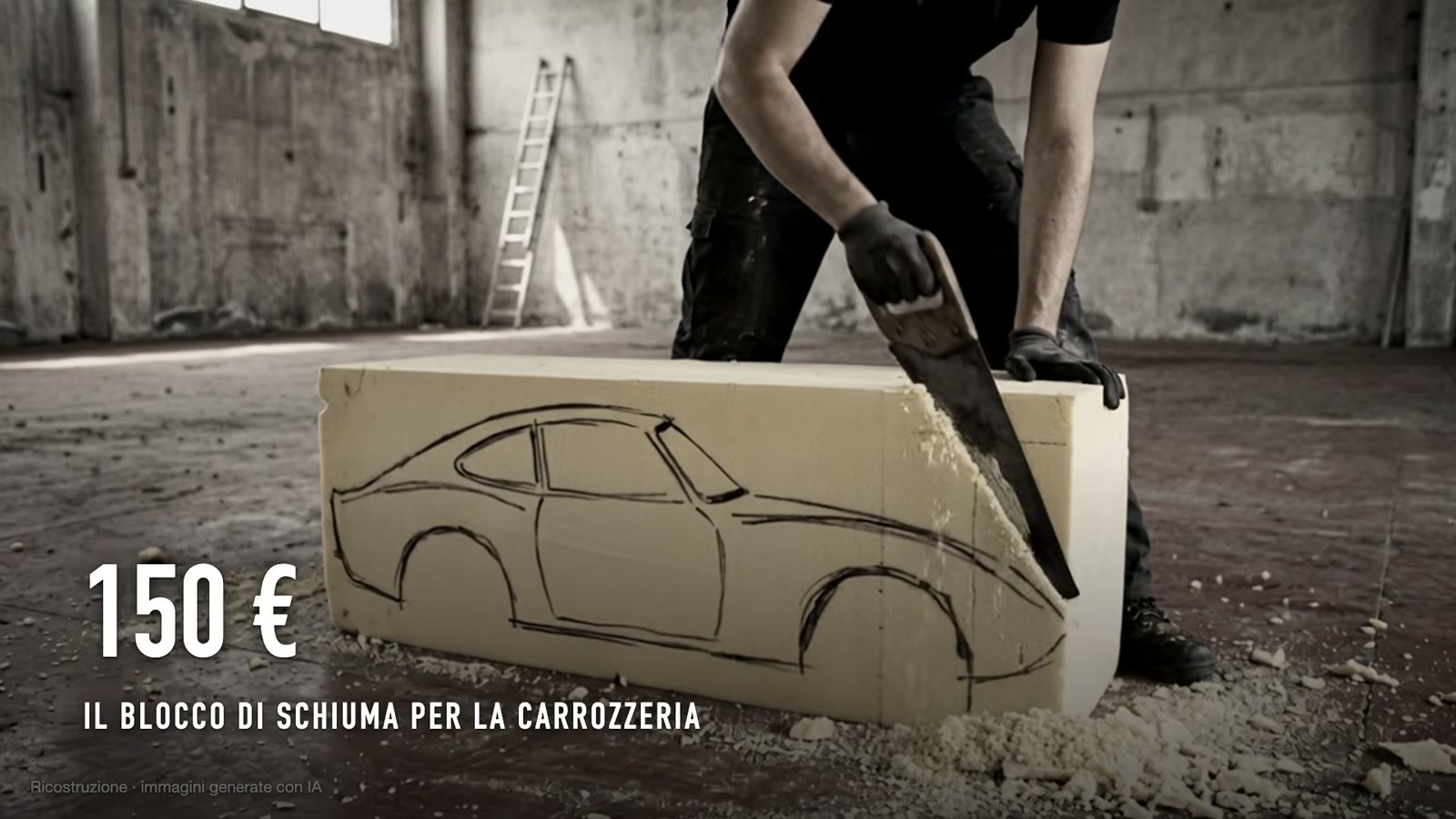 A €150 block of foam with the bodywork drawn on it (reconstruction).